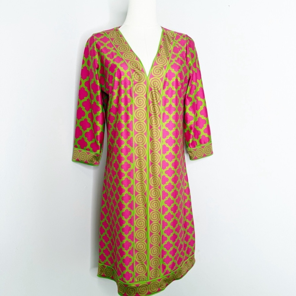 Gretchen Scott V-Neck Dress Size Small Pink & Green